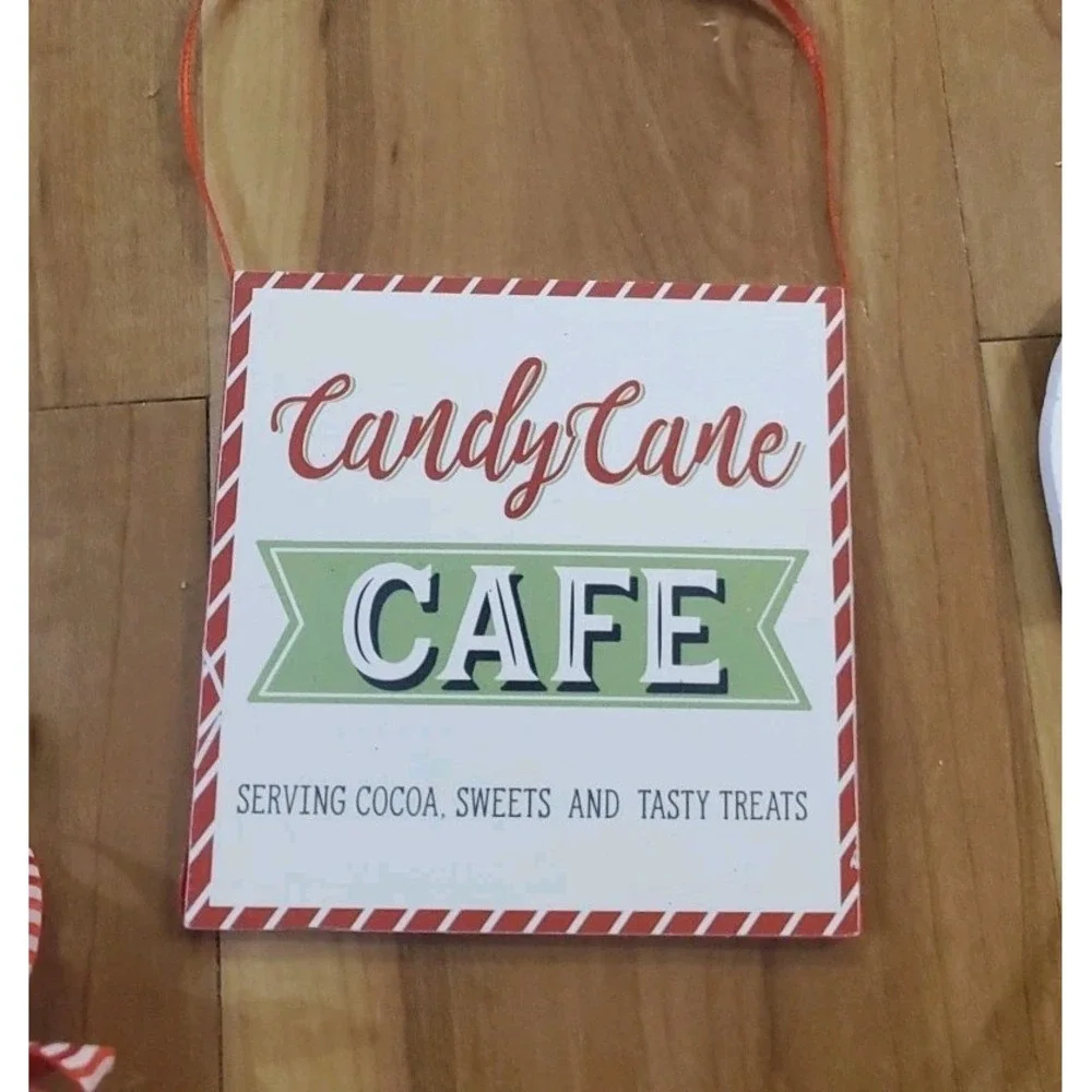 Candy Cane Cafe Wood Signs And Ornaments Lot Christmas Holiday Decor